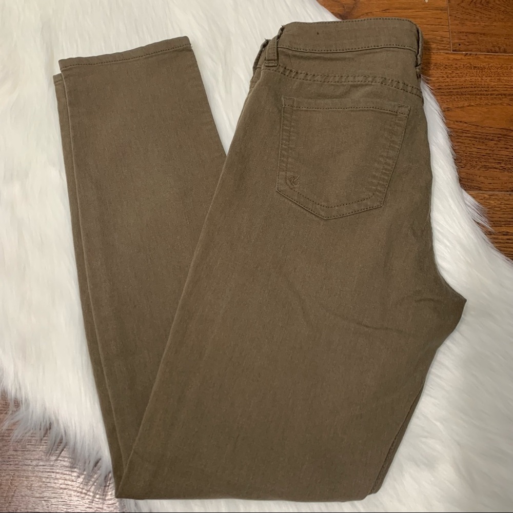 Kut from the Kloth Diana Skinny Jeans. Muted Dark Olive Color